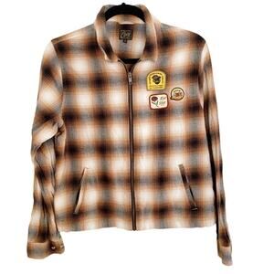 Obey Brown Plaid Propaganda Zip Front Flannel Jacket Medium